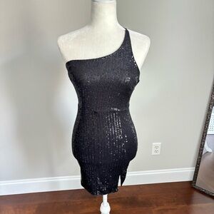 Hello Molly Black Sequin One Shoulder Dress Size Medium